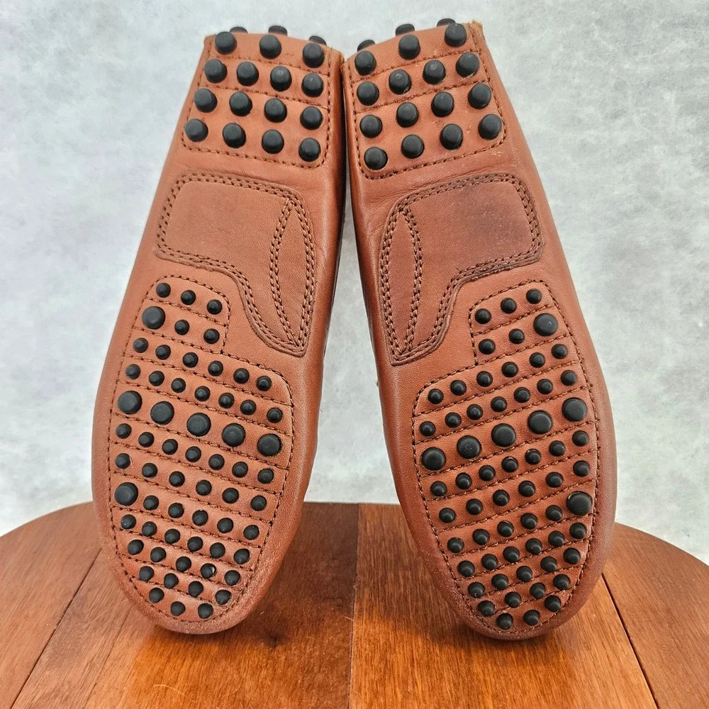 Lands End Leather Driving Loafers Moccasins Brown‎ Slip On Shoes Mens Size 4